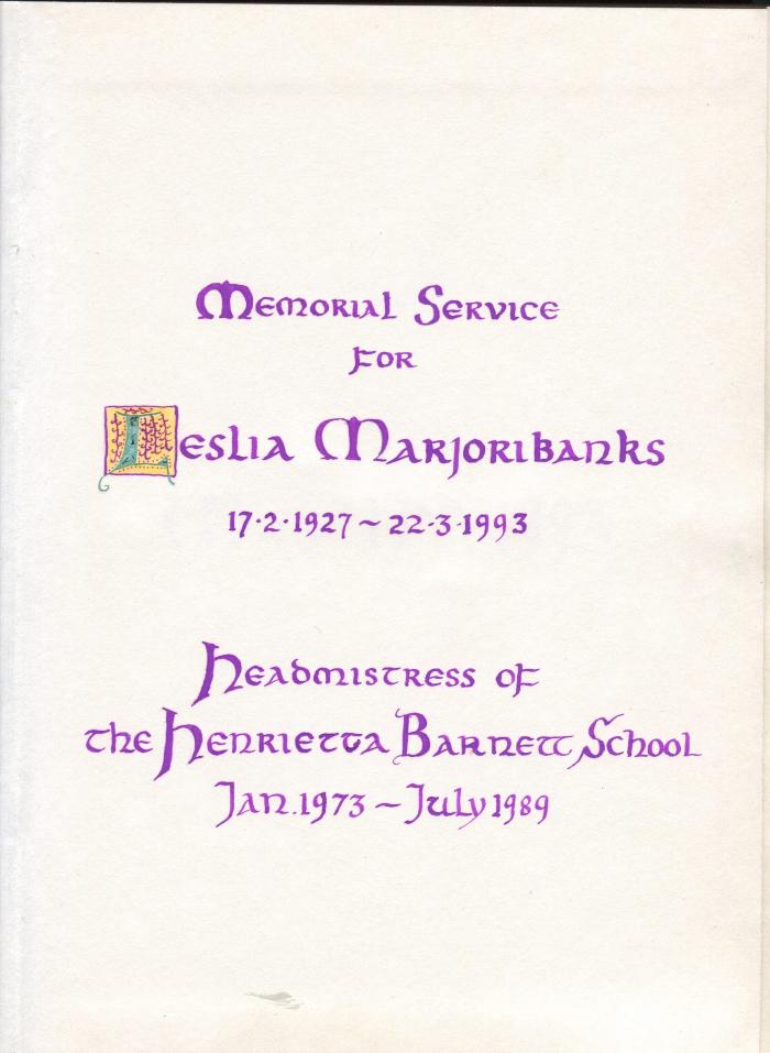 Hand bound books - Leslia Marjoribanks memorial service programme