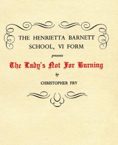Programme from Lady's Not for Burning 
