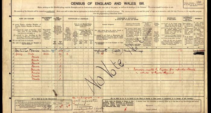 Beatrice Le Mesurier 1911 spoiled census form