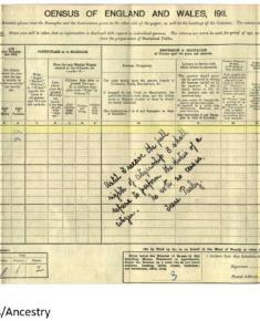 Irene Parley 1911 spoiled census form