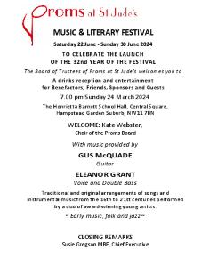 Proms at St Jude's for 2024 - Launch event programme