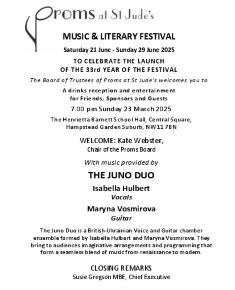 Proms at St Jude's for 2025 - Launch event programme