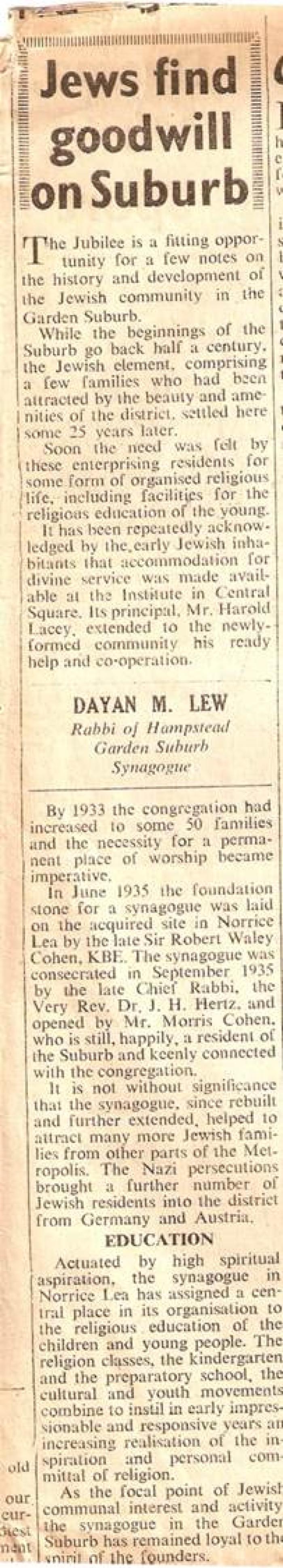 Synagogue Silver Jubilee Article