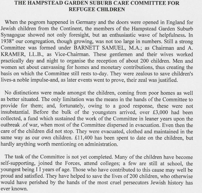 HGS Care Committee Report for Refugee Children
