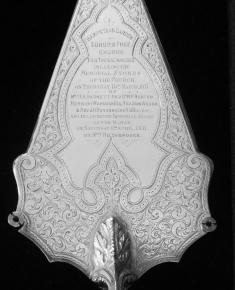 Silver and Ivory trowel used to lay foundation stones