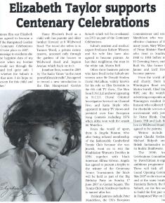 Elizabeth Taylor Supports Centenary Celebrations