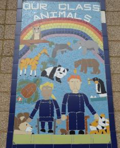 Queen's Golden jubilee mosaic on side of Infant school 2002