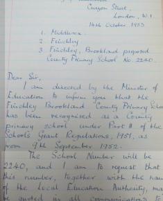 Oct 1953 copy of letter registering School from 9.9.1952, 2 pages