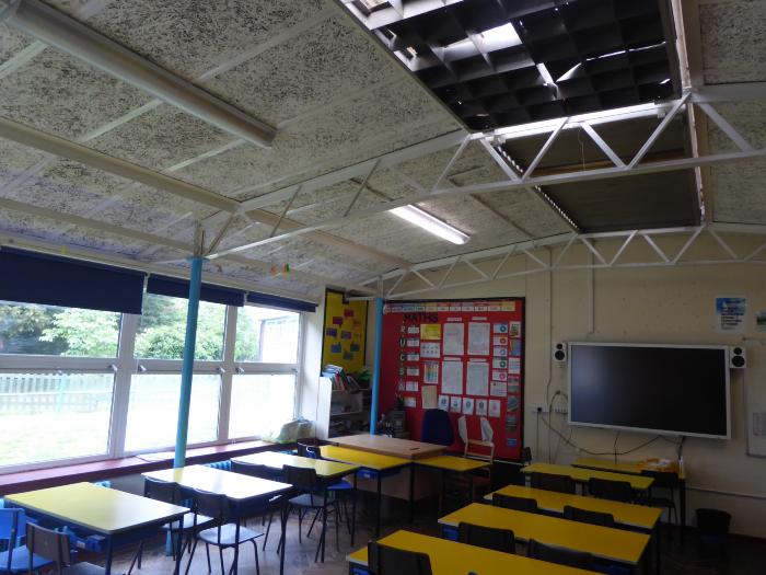 Classroom with blocked-in louvred skylights