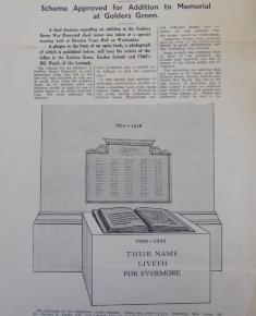 Leaflet proposing additional Memorial to the Fallen at Golders Green