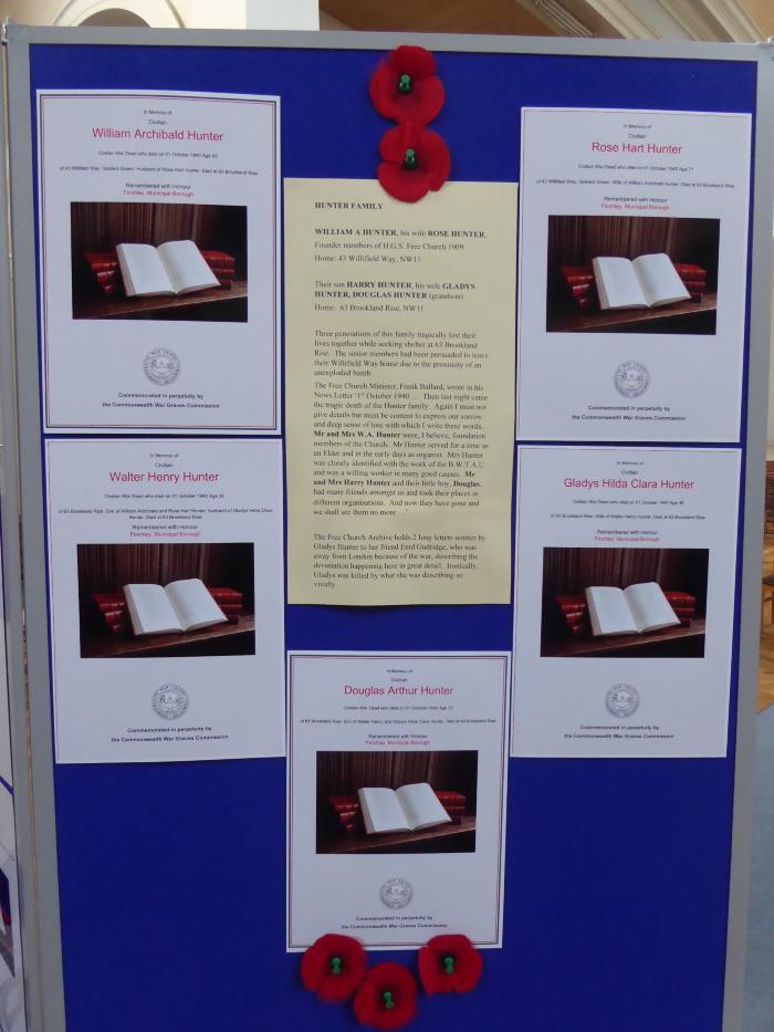 Free Church Memorial display for The Fallen in WW2 - The Hunter Family members