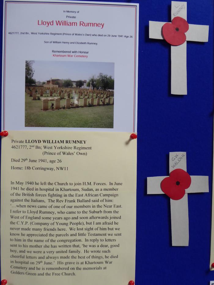 Free Church Memorial display for The Fallen in WW2 - Lloyd William Rumney