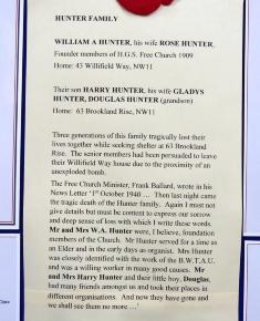 Free Church Memorial display for The Fallen in WW2 - The Hunter Family bio