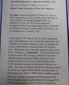 Free Church Memorial display for The Fallen in WW2 - Sir John Bradley Abraham bio2