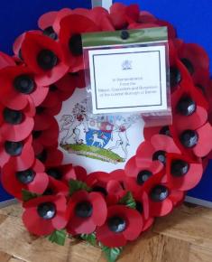 Wreath in the Free Church Memorial display for The Fallen in WW2