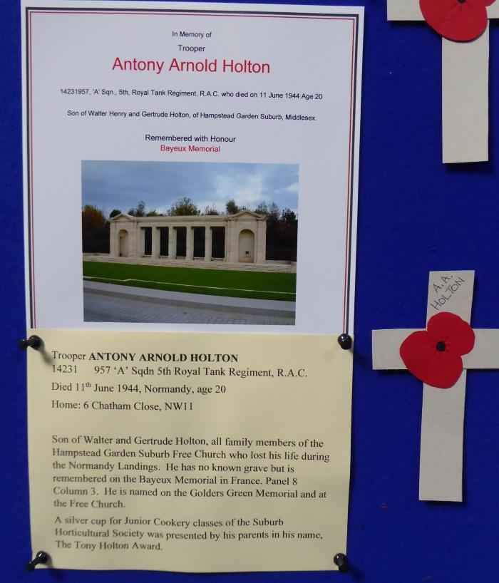 Free Church Memorial display for The Fallen in WW2 - Antony Arnold Holton