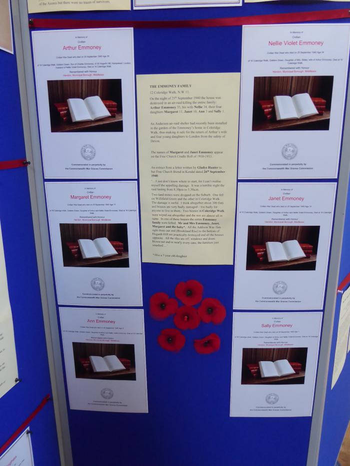 Free Church Memorial display for The Fallen in WW2 - The Emmoney Family members