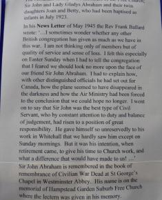 Free Church Memorial display for The Fallen in WW2 - Sir John Bradley Abraham bio1