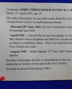 Free Church Memorial display for The Fallen in WW2 - John Christopher Hawks