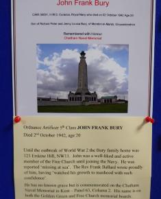 Free Church Memorial display for The Fallen in WW2 - John Frank Bury