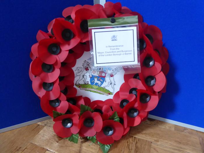 Wreath in the Free Church Memorial display for The Fallen in WW2