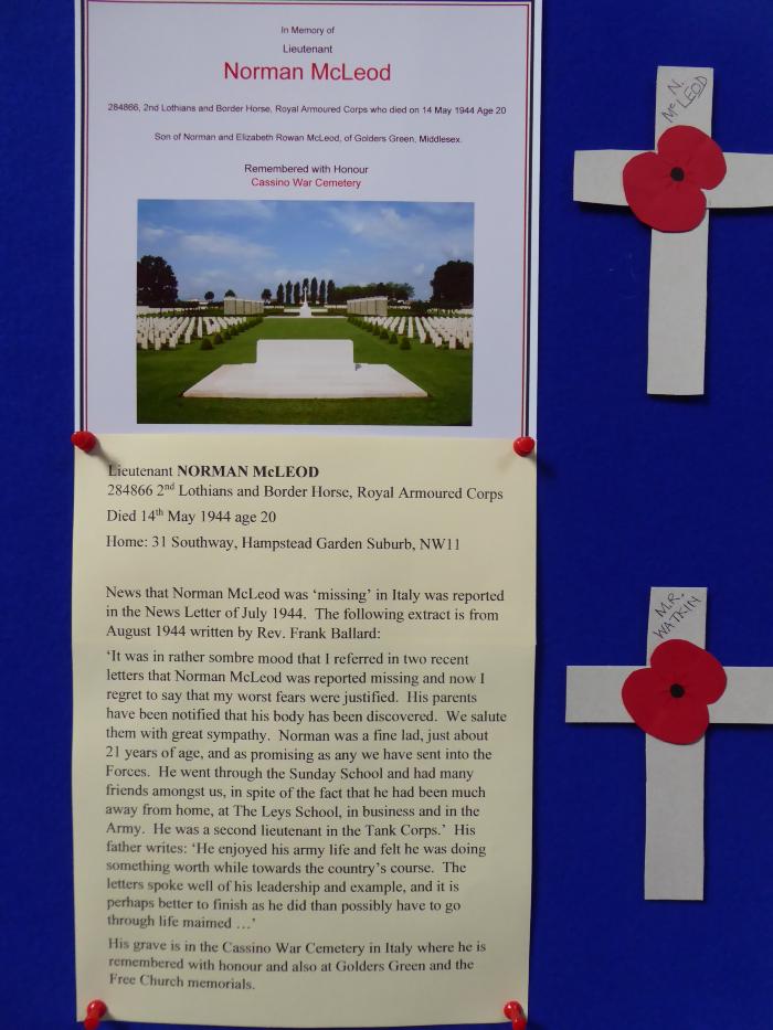 Free Church Memorial display for The Fallen in WW2 - Norman McLeod