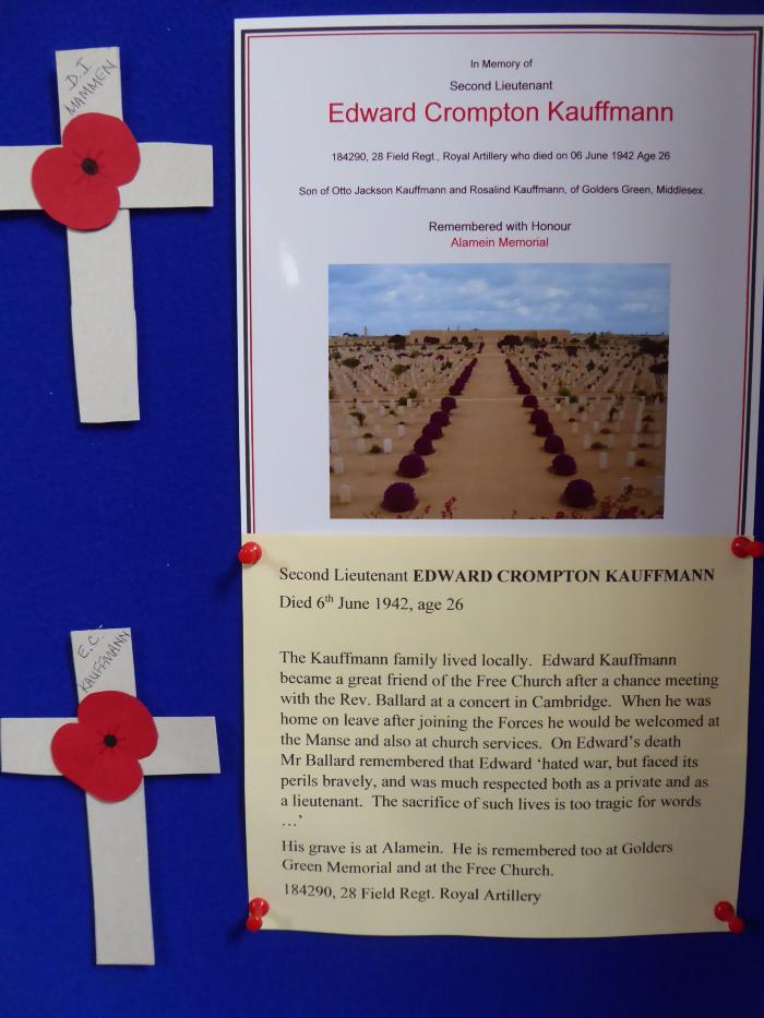 Free Church Memorial display for The Fallen in WW2 - Edward Crompton Kauffmann