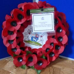 Wreath in the Free Church Memorial display for The Fallen in WW2