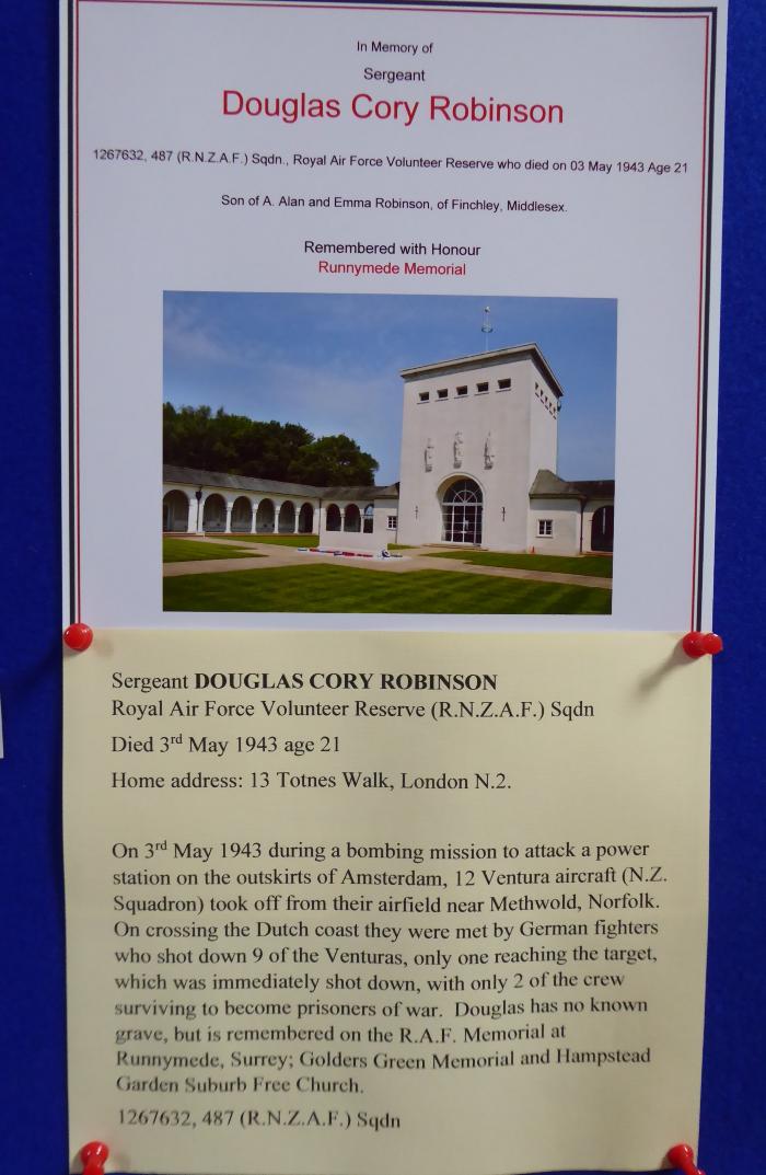 Free Church Memorial display for The Fallen in WW2 - Douglas Cory Robinson