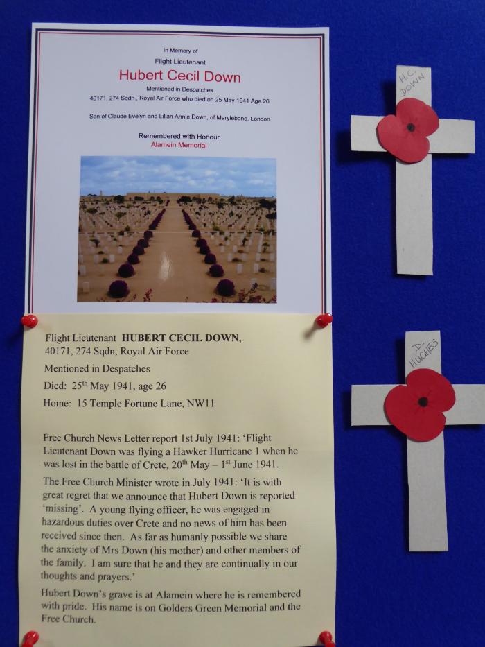 Free Church Memorial display for The Fallen in WW2 - Hubert Cecil Down