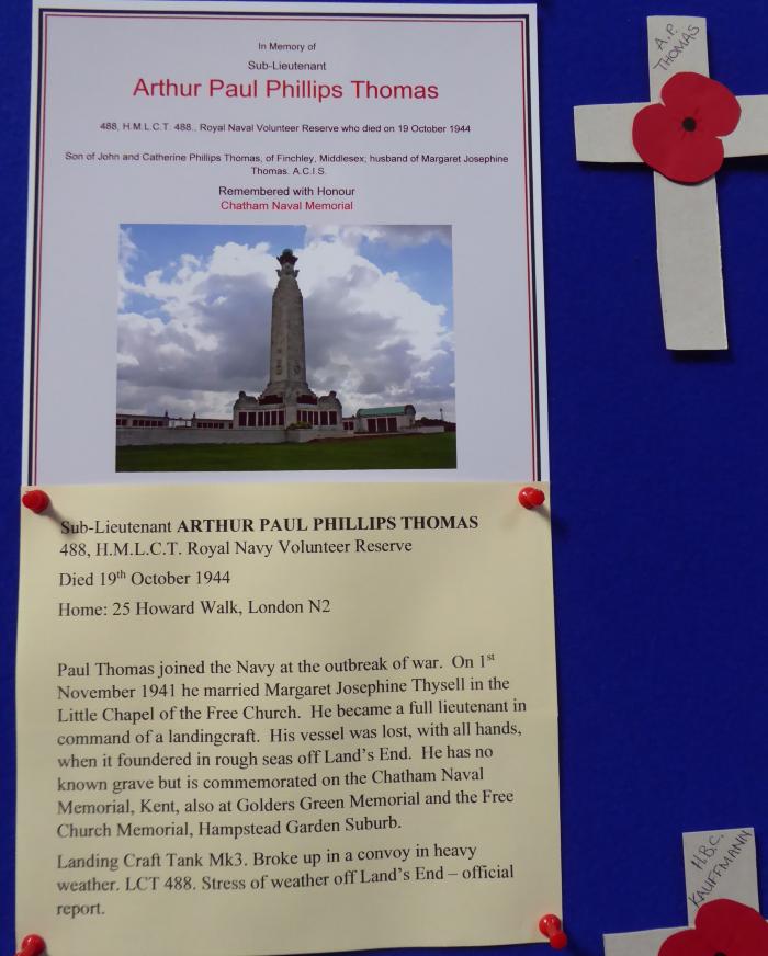 Free Church Memorial display for The Fallen in WW2 - Arthur Paul Phillips Thomas