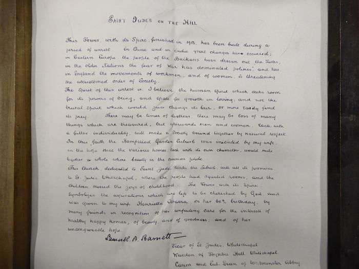 Samuel Barnett letter in time capsule