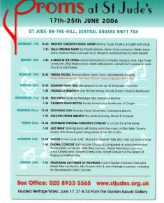 2006 Concert list poster for the Proms at St Jude's