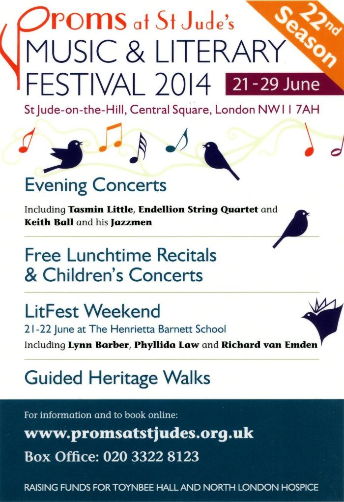 2014 Concert list poster for the Proms at St Jude's