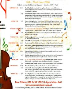 2008 Concert list poster for the Proms at St Jude's