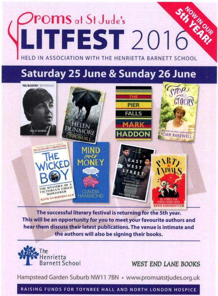 2016 LitFest poster for the Proms at St Jude's