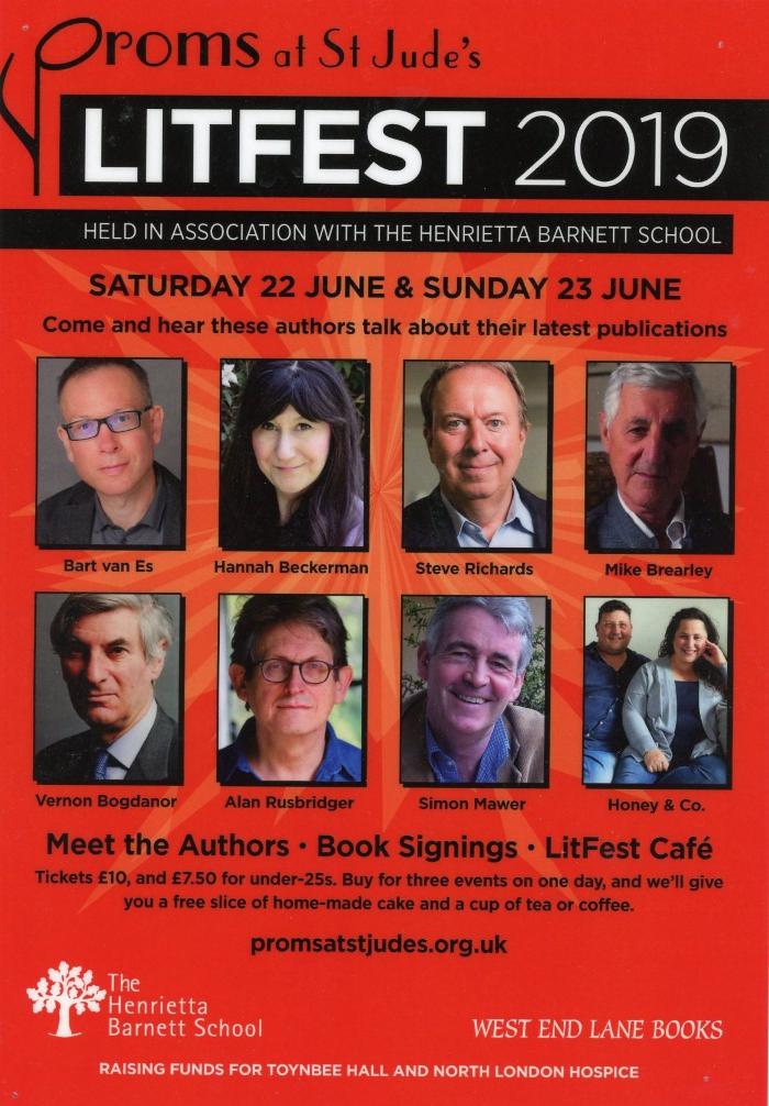 2019 LitFest poster for the Proms at St Jude's