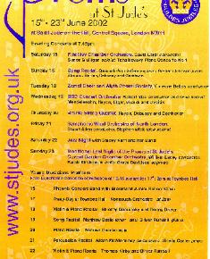 2002 Concert list poster for the Proms at St Jude's