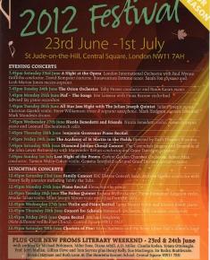 2012 Concert list poster for the Proms at St Jude's