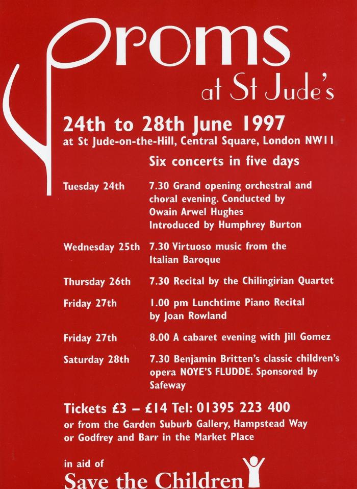 1997 Concert list poster for the Proms at St Jude's