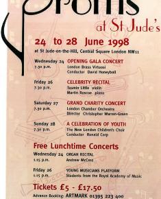 1998 Concert list poster for the Proms at St Jude's