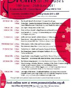 2011 Concert list poster for the Proms at St Jude's