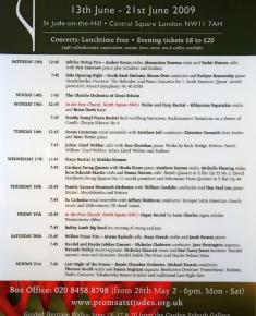 2009 Concert list poster for the Proms at St Jude's