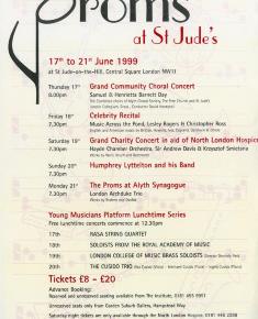 1999 Concert list poster for the Proms at St Jude's