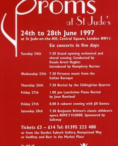 1997 Concert list poster for the Proms at St Jude's