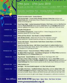 2010 Concert list poster for the Proms at St Jude's