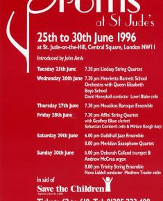 1996 Concert list poster for the Proms at St Jude's